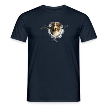 Australian Shepherd im Metall-Loch - Männer T-Shirt - Navy - Vorne - AI Model Male 178 light (178cm)