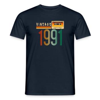 Année 1991 Old School Cassette Musique Rétro - T-shirt homme - marine - Devant - AI Model Male 178 light (178cm)