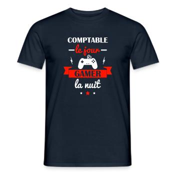 comptable le jour,gamer la nuit,cadeau comptable - T-shirt homme - marine - Devant - AI Model Male 178 light (178cm)