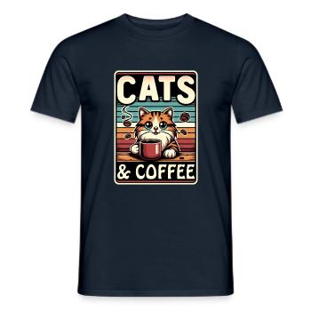 Chats et café dans un style vintage - T-shirt homme - marine - Devant - AI Model Male 178 light (178cm)