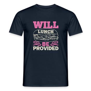WILL LUNCH BE PROVIDED DOG - Men's T-Shirt - navy - Front - AI Model Male 178 light (178cm)