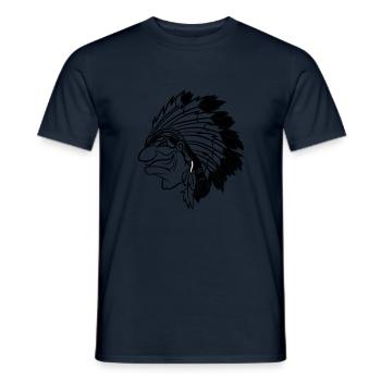 Indian chief grinning cunningly cartoon monochrome - Men's T-Shirt - navy - Front - AI Model Male 178 light (178cm)