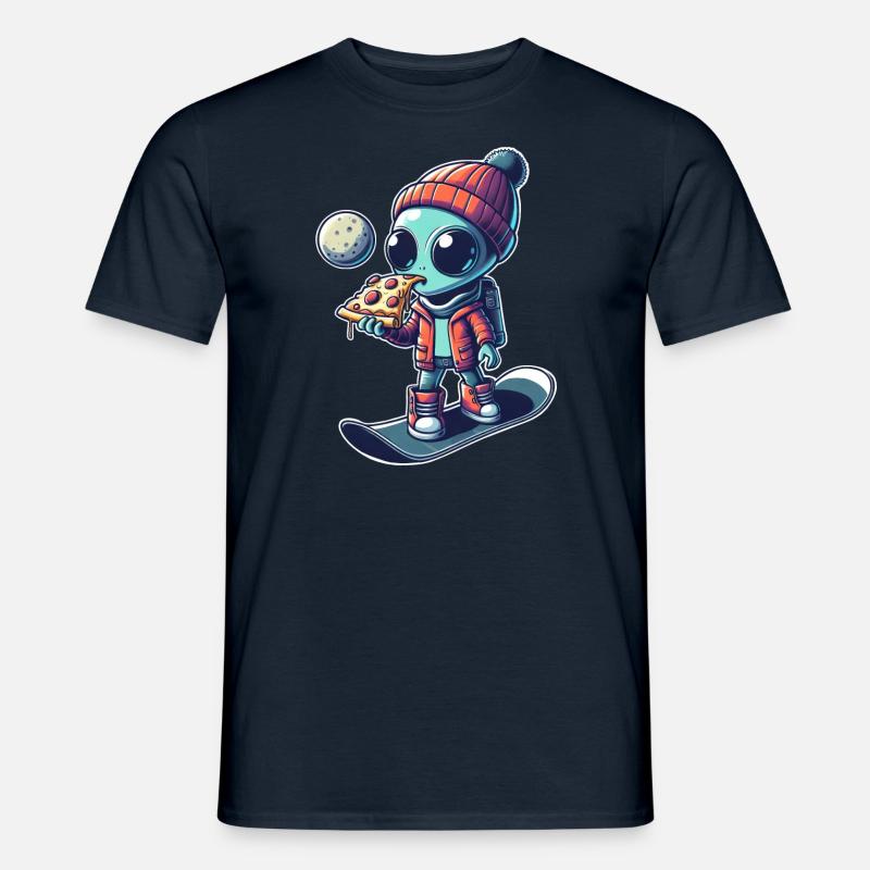 Cute Comic Alien Snowboard Snowboarder - Men's T-shirt - navy