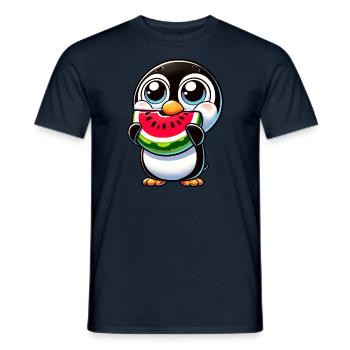 Funny Penguin with Watermelon Cartoon Summer - Men's T-Shirt - navy - Front - AI Model Male 178 light (178cm)