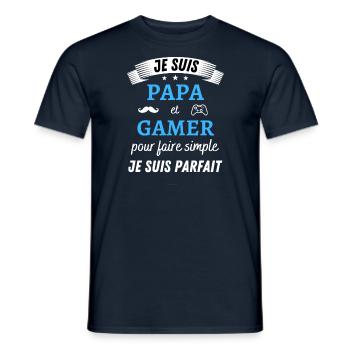 Je suis papa et gamer je suis parfait - T-shirt homme - marine - Devant - AI Model Male 178 light (178cm)