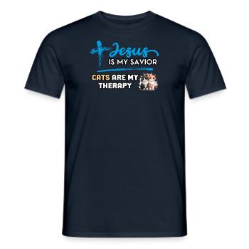 Jesus Is My Savior Cats Are My Therapy - Men's T-Shirt - navy - Front - AI Model Male 178 light (178cm)