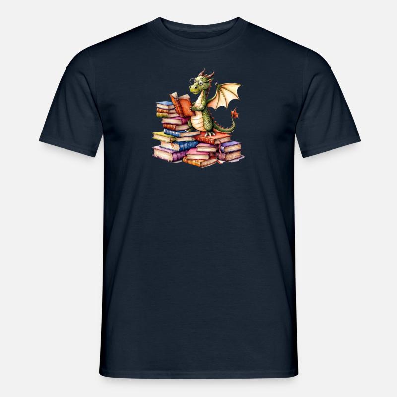 Drache ließt ein Buch - Bücher - Männer T-Shirt - Navy