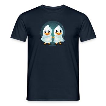 Cute Halloween geese in ghost costume - Men's T-Shirt - navy - Front - AI Model Male 178 light (178cm)