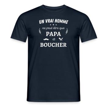 Un vrai homme n'est que papa et boucher - T-shirt homme - marine - Devant - AI Model Male 178 light (178cm)