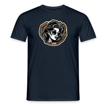 Frau mit Sonnenbrille im Retro Sticker Design - Männer T-Shirt - Navy - Vorne - AI Model Male 178 light (178cm)