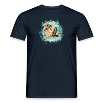 cat, colorful, watercolor, painting, graffiti, tiger cat, - Men's T-Shirt - navy - Front - AI Model Male 178 light (178cm)