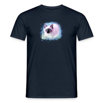 chat, bleu, aquarelle, peinture, graffiti, chaton - T-shirt homme - marine - Devant - AI Model Male 178 light (178cm)