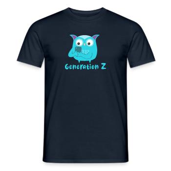 generation z,owl,smartfone,mobile phone,always on the mobile phone - Men's T-Shirt - navy - Front - AI Model Male 178 light (178cm)