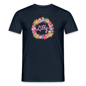 lilly,flowers,flower wreath,floral,illustration - Men's T-Shirt - navy - Front - AI Model Male 178 light (178cm)
