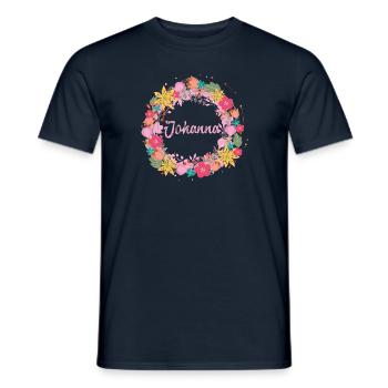 johanna ,flowers,flower wreath,floral,illustrati - Men's T-Shirt - navy - Front - AI Model Male 178 light (178cm)