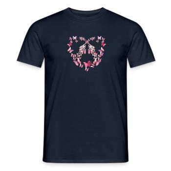giraffe, butterflies,heart,flies,colorful,painting, - Men's T-Shirt - navy - Front - AI Model Male 178 light (178cm)