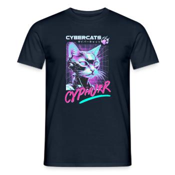 CYBERCATS - Cyphurr - Chemise pour chat - T-shirt homme - marine - Devant - AI Model Male 178 light (178cm)