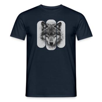 Triptychon Schwarz-Weißer Wolf - Männer T-Shirt - Navy - Vorne - AI Model Male 178 light (178cm)