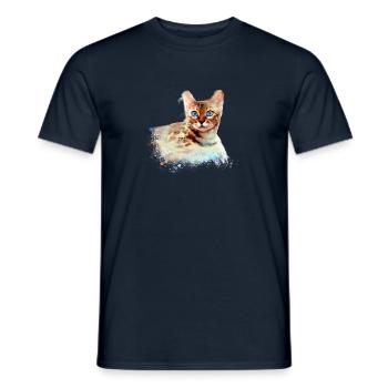 chat bengal, chat, bengale, graffiti, peinture, aquarelle - T-shirt homme - marine - Devant - AI Model Male 178 light (178cm)