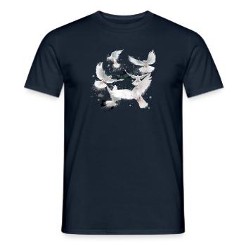 pigeons,sourds,oiseaux,troupeaux d’oiseaux,blancs,graffitis - T-shirt homme - marine - Devant - AI Model Male 178 light (178cm)