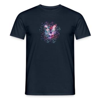 cat,colorful, watercolor, kitten,stars - Men's T-Shirt - navy - Front - AI Model Male 178 light (178cm)