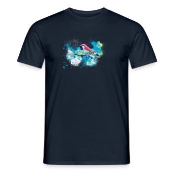 grand, oiseau, fleurs, aquarelle, bleu - T-shirt homme - marine - Devant - AI Model Male 178 light (178cm)