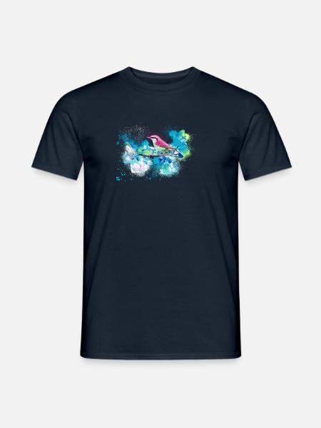 kohlmeise,vogel,blumen,aquarell,blau - Männer T-Shirt - Navy