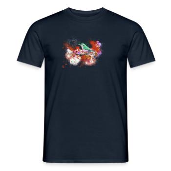 grand, oiseau, fleurs, aquarelle, rouge - T-shirt homme - marine - Devant - AI Model Male 178 light (178cm)