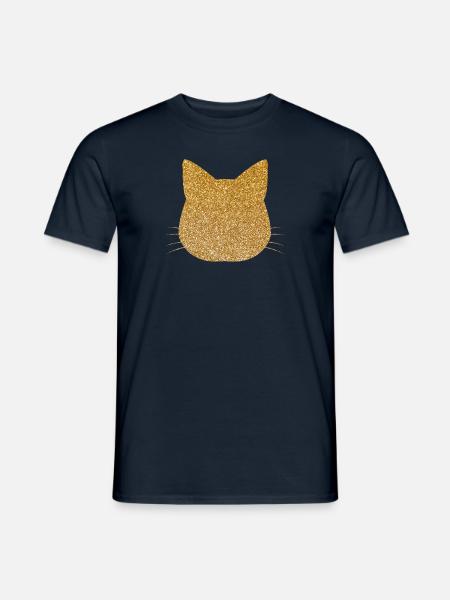 Gold mit Glitzerkatzenkopf - Männer T-Shirt - Navy