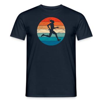 Vintage Retro Female Runner T Shirt - Men's T-Shirt - navy - Front - AI Model Male 178 light (178cm)