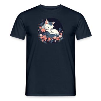 Katze in Blüten - Männer T-Shirt - Navy - Vorne - AI Model Male 178 light (178cm)