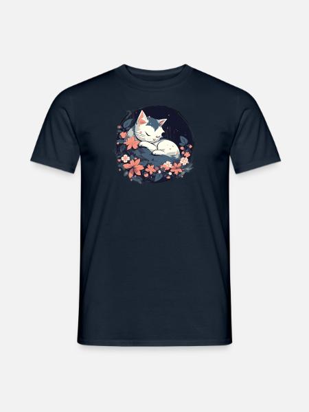 Katze in Blüten - Männer T-Shirt - Navy