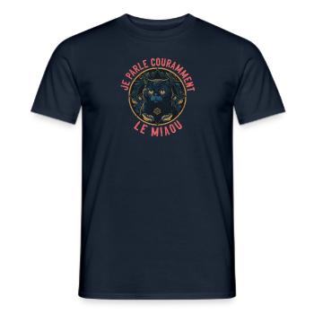 Art-Deco Katzenportrait - Ich spreche das Miauen - Männer T-Shirt - Navy - Vorne - AI Model Male 178 light (178cm)