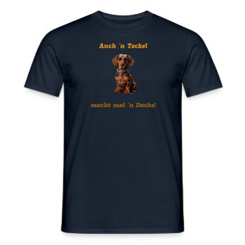 Teckel auf Reisen mit Sonnenbrille und Spruch - Männer T-Shirt - Navy - Vorne - AI Model Male 178 light (178cm)