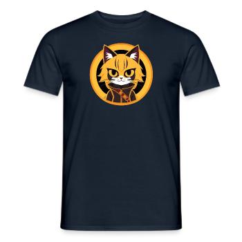 Orangefarbene und gelbe Anime-Katzenzeichnung - Männer T-Shirt - Navy - Vorne - AI Model Male 178 light (178cm)