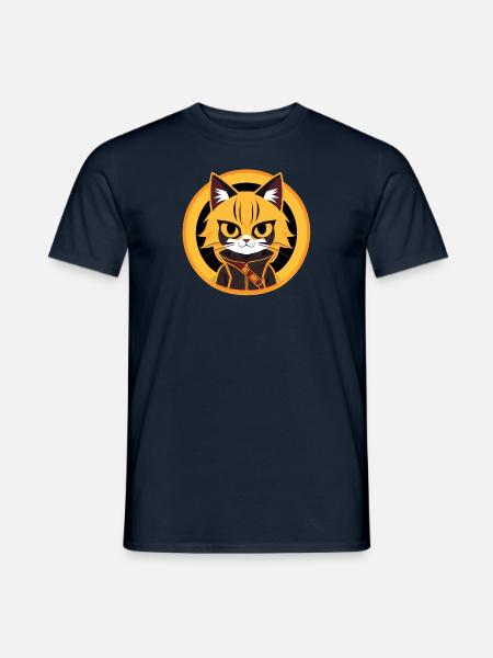 Orange og gul anime kat tegning - Mænd T-shirt - marineblå