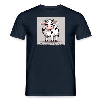 Kuh "Live like someone left the gate open" - Men's T-Shirt - navy - Front - AI Model Male 178 light (178cm)