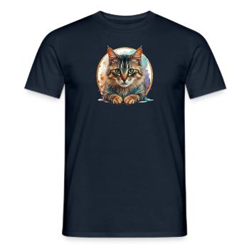 T-shirt "Regard Félin en Aquarelle" - Men's T-Shirt - navy - Front - AI Model Male 178 light (178cm)