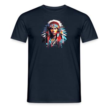 American Native Indian Brave Warrior Inspiration - Men's T-Shirt - navy - Front - AI Model Male 178 light (178cm)