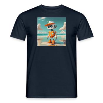 niedlicher kleiner orangefarbener futuristischer Vintage-Roboter - Männer T-Shirt - Navy - Vorne - AI Model Male 178 light (178cm)