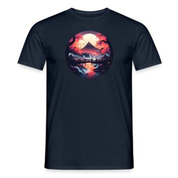 Paysage asiatique avec coucher de soleil - T-shirt homme - marine - Devant - AI Model Male 178 light (178cm)