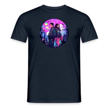 Couple Cyberpunk Urbain - T-shirt homme - marine - Devant - AI Model Male 178 light (178cm)
