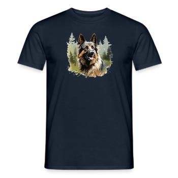 German Shepherd Dog in the Forest - Men's T-Shirt - navy - Front - AI Model Male 178 light (178cm)