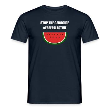 Stoppt den Völkermord Befreit Palästina - Männer T-Shirt - Navy - Vorne - AI Model Male 178 light (178cm)