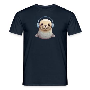 Süßer Seehund hört Musik - Männer T-Shirt - Navy - Vorne - AI Model Male 178 light (178cm)