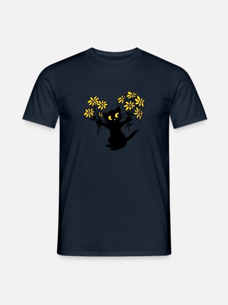 Le chat aux fleurs - T-shirt homme - marine