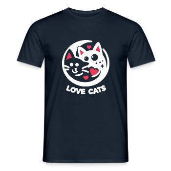 Minimalist Feline Love: Two Loving Cats - Men's T-Shirt - navy - Front - AI Model Male 178 light (178cm)
