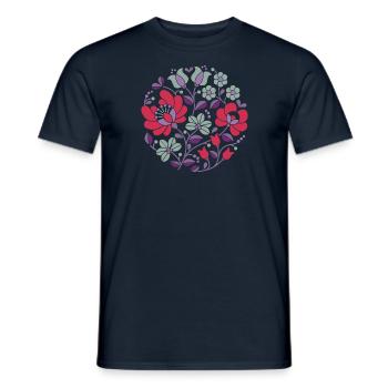ungarische Blumen , rot, bunte blumen,ranke,blume - Männer T-Shirt - Navy - Vorne - AI Model Male 178 light (178cm)