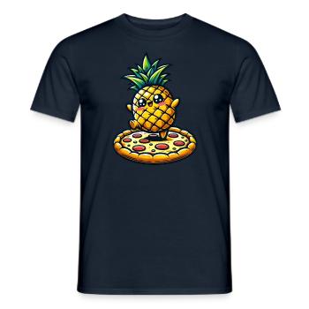 Kawaii Pineapple Dancing on Pizza - Men's T-Shirt - navy - Front - AI Model Male 178 light (178cm)