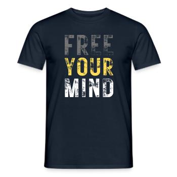 LIBÉREZ VOTRE – couleur grise, jaune, blanc - T-shirt homme - marine - Devant - AI Model Male 178 light (178cm)